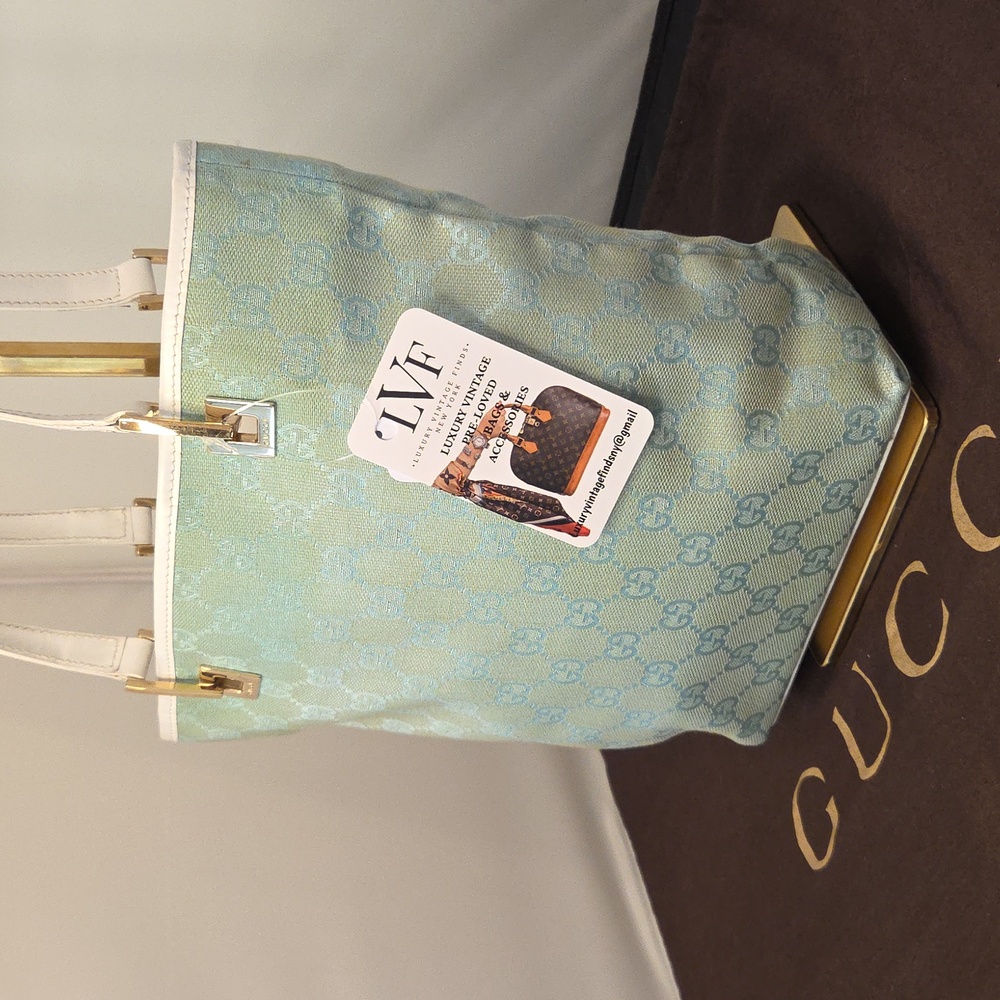 Gucci 1990's Ultra Rare GG Canvas tote limited production in Light Aqua Jacquard